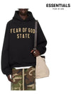 Fear of God Essential Logo Print Fleece Hooded Sweatshirt Black - FEAR OF GOD ESSENTIALS - BALAAN 2