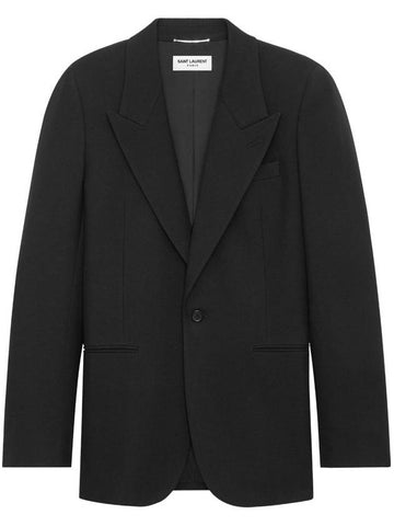 Wool Gabardine Jacket Black - SAINT LAURENT - BALAAN 1