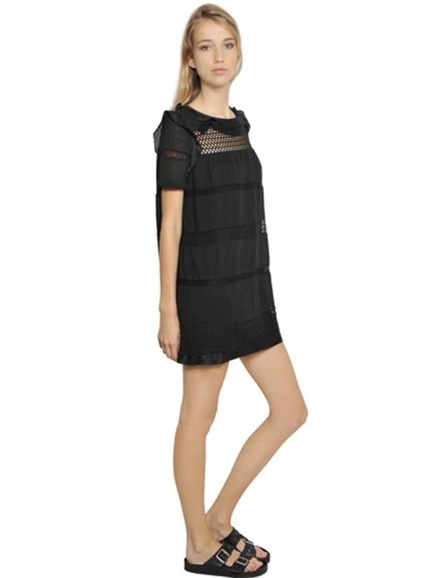 Isabel Marant Etoile RUFFLED COTTON VISCOSE VOILE DRESS BLACK - ISABEL MARANT - BALAAN 3