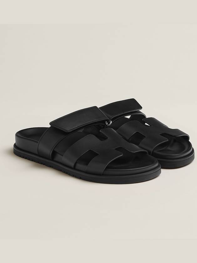 Hermes Chypre H Logo Calfskin Sandals Black - HERMES - BALAAN 2