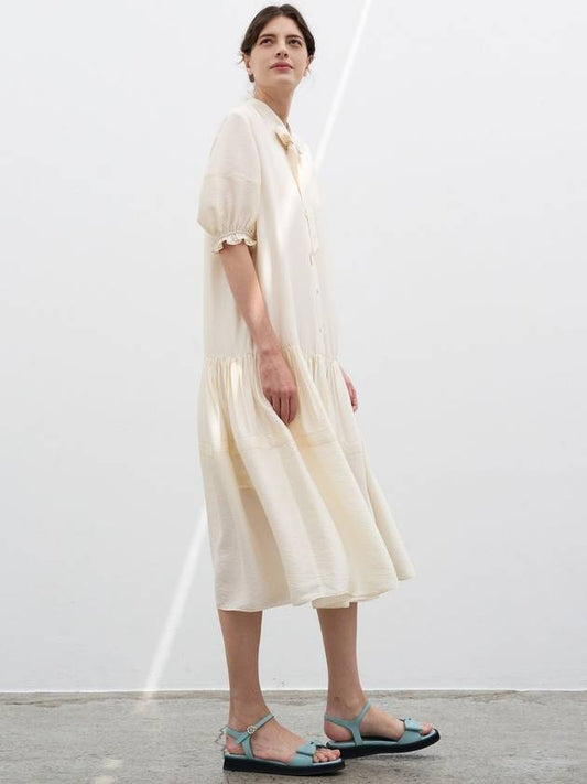 Ribbon shirring dress cream - MITTE - BALAAN 2