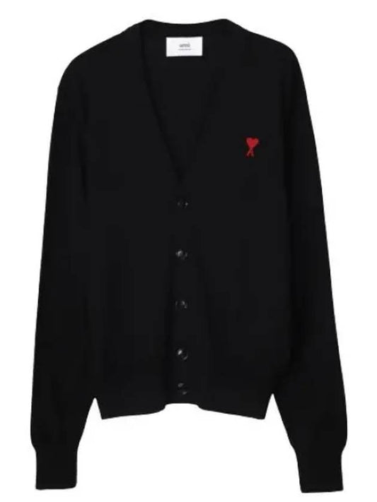 Small Heart Logo Wool Cardigan Black - AMI - BALAAN 2