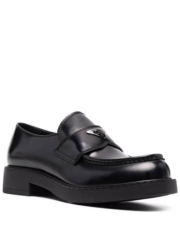 Chocolate Brushed Leather Loafers Black - PRADA - BALAAN 3