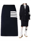 Women's Merino Wool Knee Length H Line Skirt Navy - THOM BROWNE - BALAAN.