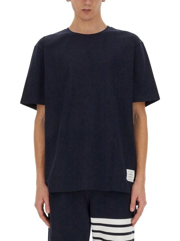 Men's Side Slit Relaxed Short Sleeve T-Shirt Navy - THOM BROWNE - BALAAN 2