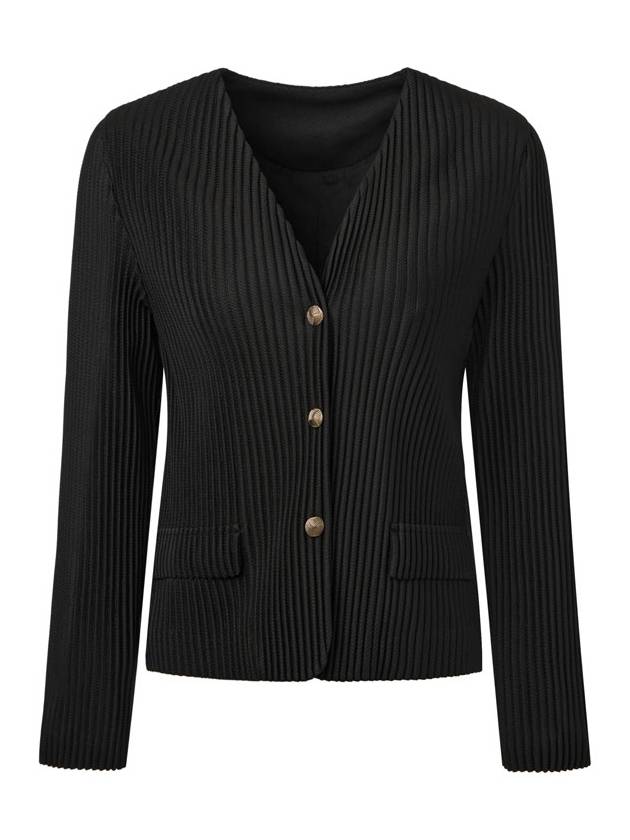 Women s non collar pleated jacket black - MONPLISSE - BALAAN 1