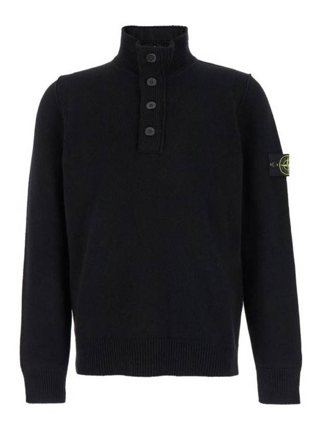 Wappen Patch Half Button Lambswool Knit Top Black - STONE ISLAND - BALAAN 2