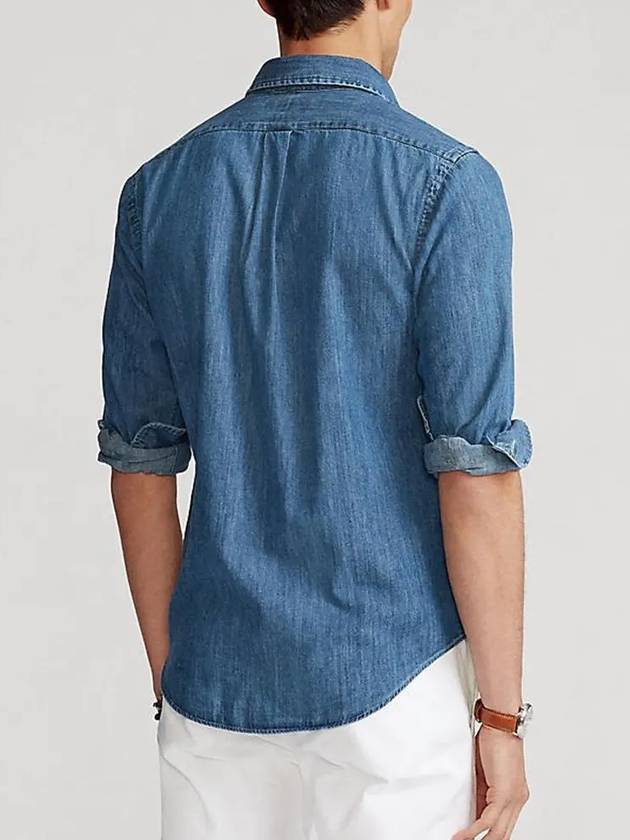 Men's Denim Custom Fit Long Sleeve Shirt Blue - POLO RALPH LAUREN - BALAAN 4