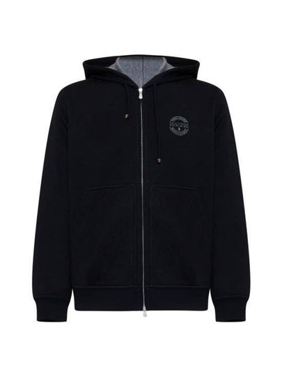 Logo Print Double Fleece Zip Up Hoodie Black - BRUNELLO CUCINELLI - BALAAN 2