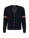 RWB V-neck Striped Virgin Wool Cardigan Navy - THOM BROWNE - BALAAN 2