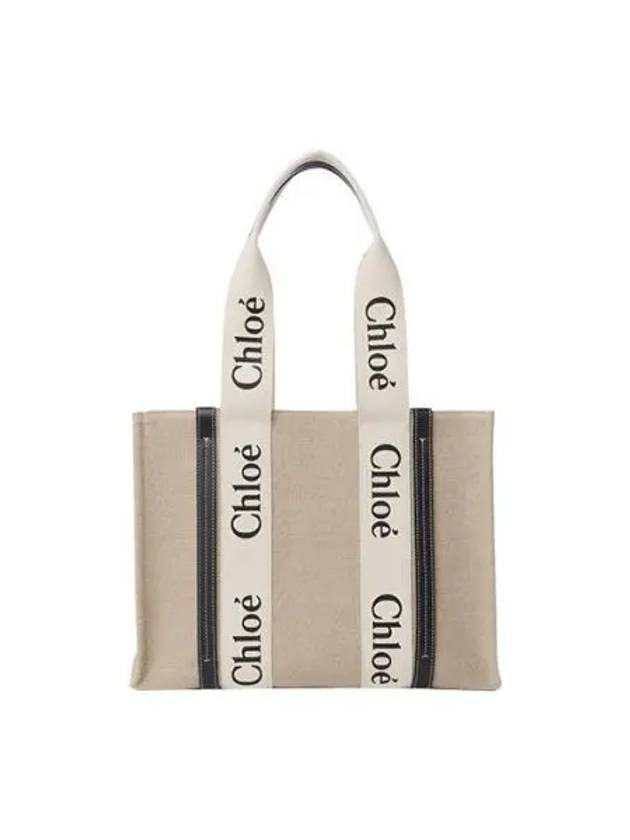 Woody Canvas Medium Tote Bag White Navy - CHLOE - BALAAN 2