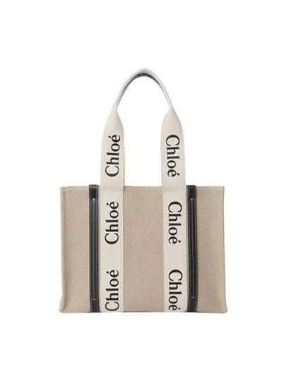 Woody Canvas Medium Tote Bag White Navy - CHLOE - BALAAN 2