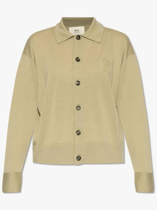 De Coeur Logo Wool Cardigan Beige - AMI - BALAAN 2