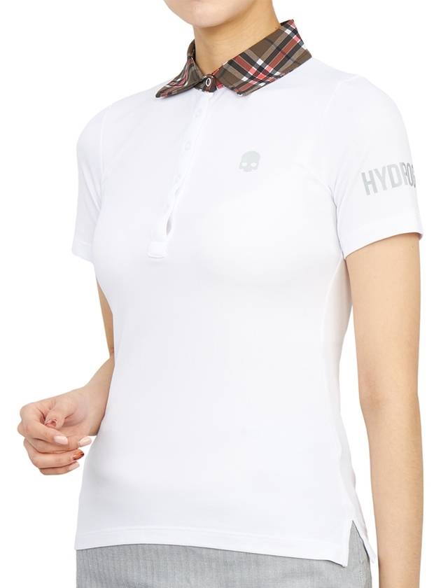 Women's Golf Logo Tech Tartan Neck Short Sleeve PK Shirt White - HYDROGEN - BALAAN 6