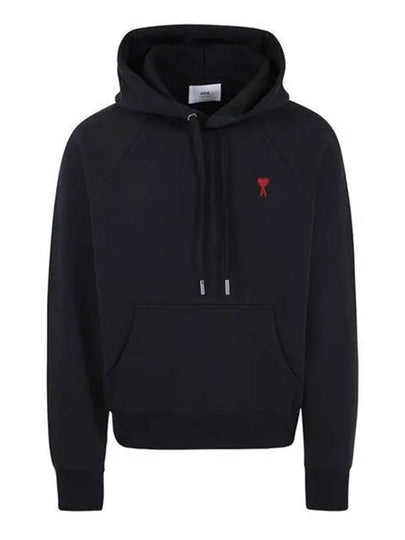 Heart Logo Embroidery Cotton Hoodie Black - AMI - BALAAN 2