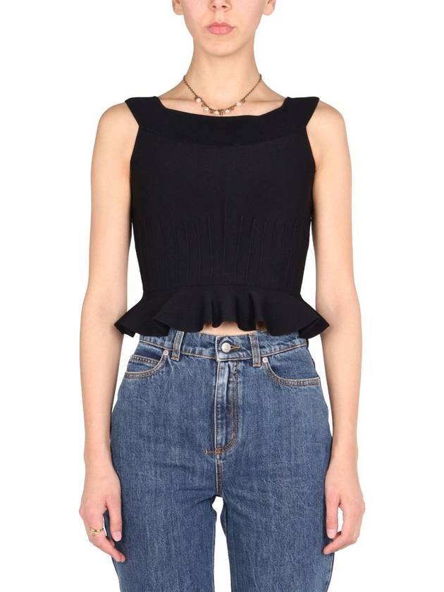 Ruffle Off Shoulder Knit Sleeveless Black - ALEXANDER MCQUEEN - BALAAN 2