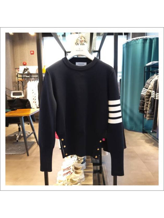 Milano Stitch Crewneck 4-Bar Cotton Crepe Knit Top Navy - THOM BROWNE - BALAAN 2