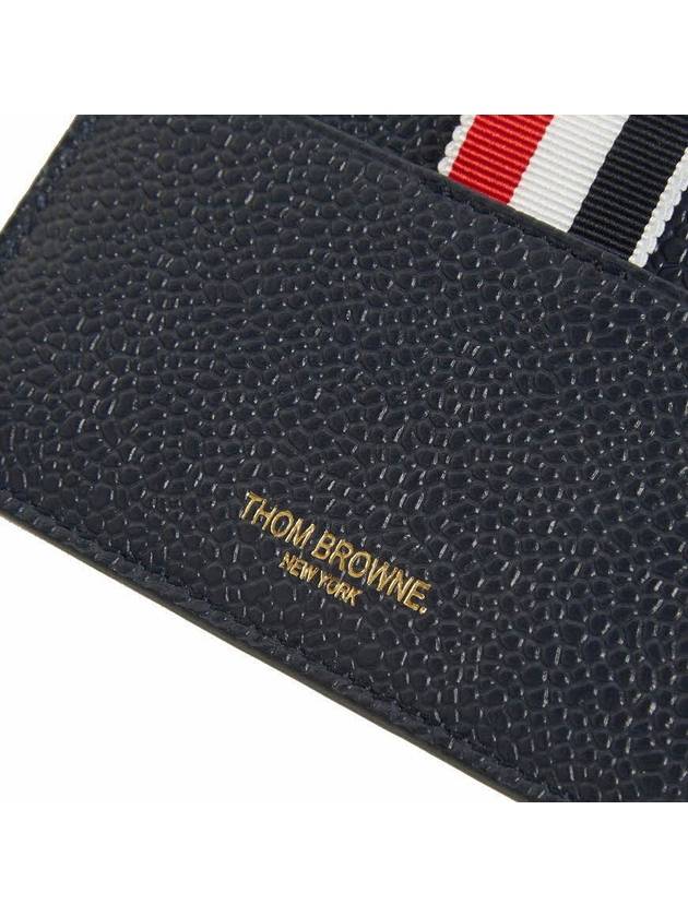 Pebble Calfskin 4-Bar Applique Note Card Wallet Navy - THOM BROWNE - BALAAN 7