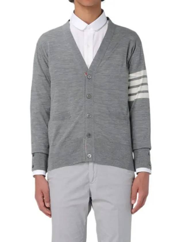 Men's Sustainable Classic Diagonal Wool Cardigan Pale Grey - THOM BROWNE - BALAAN 3