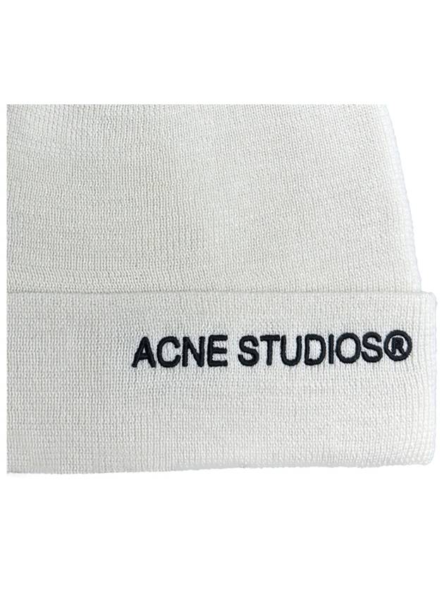 Embroidered Logo Ribbed Knit Beanie White - ACNE STUDIOS - BALAAN 7