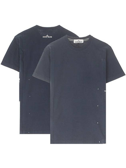 Men's Side Graphic Print Short Sleeve T-Shirt Navy - STONE ISLAND - BALAAN 2