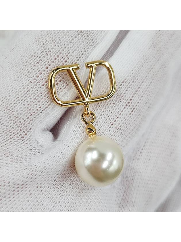 V Logo Pearl Earrings Gold - VALENTINO - BALAAN 7