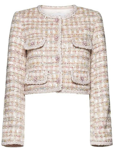 Women's Sequin Boucle Crop Jacket Pink - SELF PORTRAIT - BALAAN 1