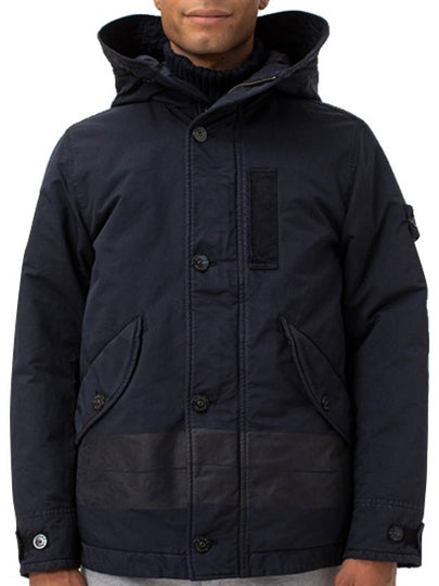 Men's David Wappen Patch Down Hooded Jacket Navy - STONE ISLAND - BALAAN 2