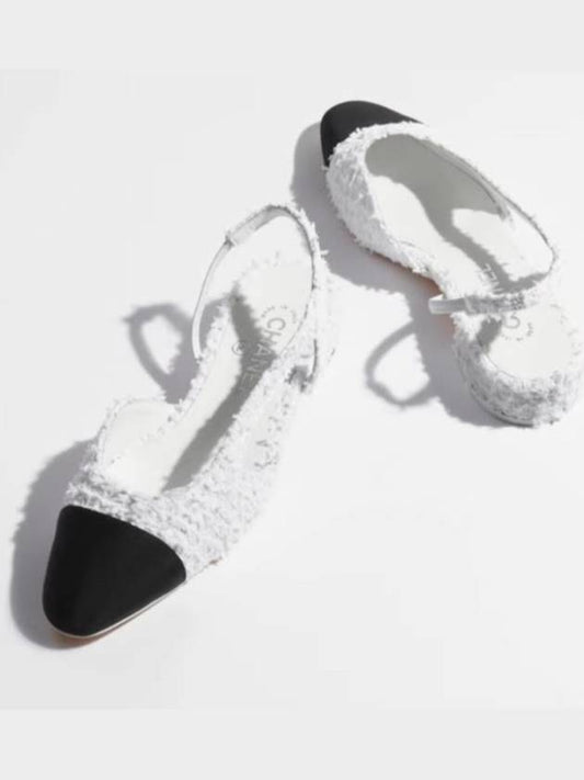 23SS Tweed Flat Shoes Slingback White G31319 - CHANEL - BALAAN 1