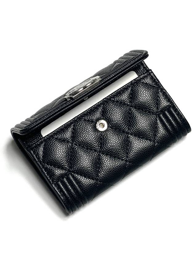 Boy  Flap Card Holder Grained Calfskin Ruthenium Black - CHANEL - BALAAN 6