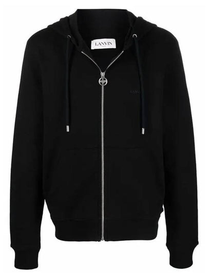 Embroidered Logo Cotton Zip-Up Hoodie Black - LANVIN - BALAAN 2