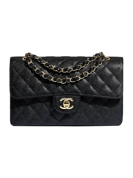 Medium Classic Shoulder Bag Grained Calfskin Gold Black - CHANEL - BALAAN 1