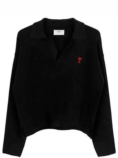 De Coeur Small Heart Logo Polo Knit Top Black - AMI - BALAAN 2