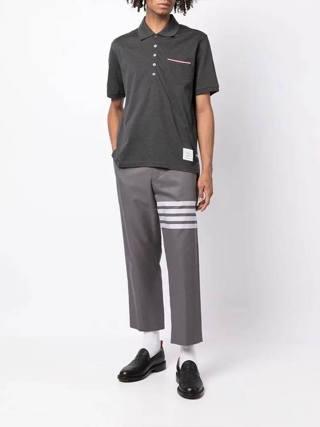 Men's Three Stripes Pocket Mercerized Short Sleeve Polo Shirt Dark Grey - THOM BROWNE - BALAAN 7