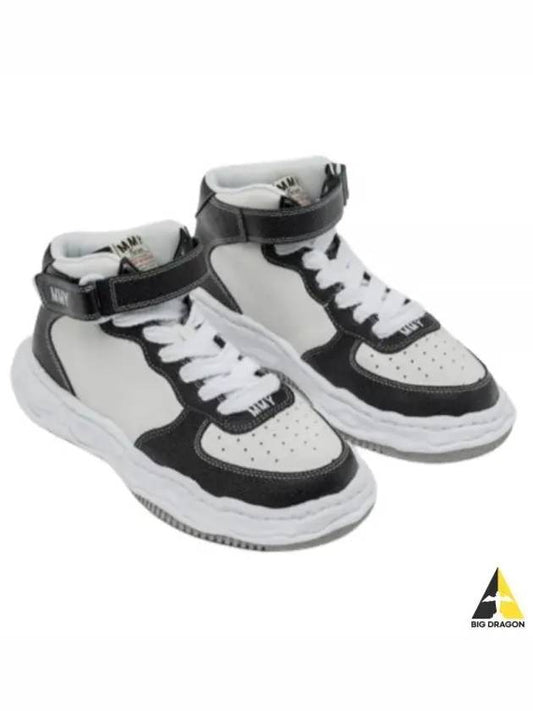 A11FW711 BLACKwhite WAYNE leather high top sneakers - MIHARA YASUHIRO - BALAAN 1