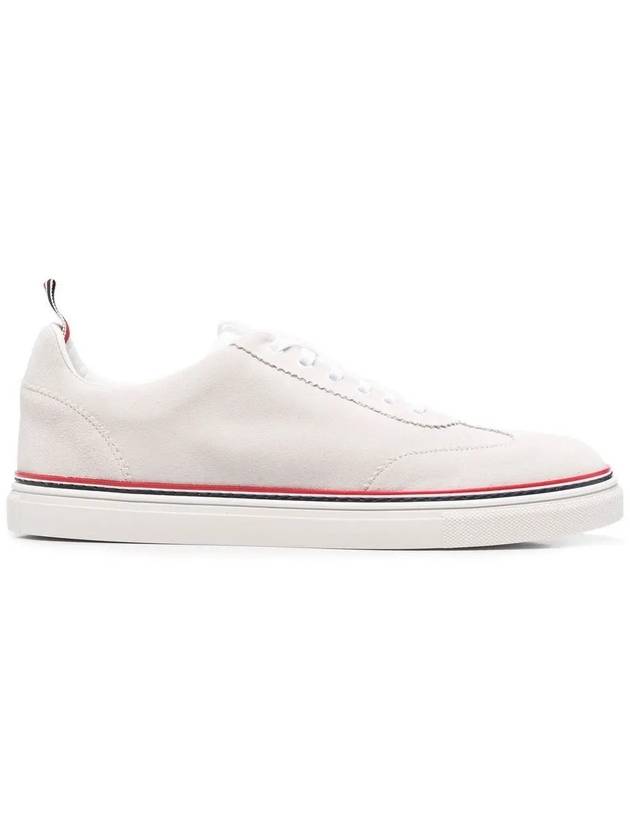 Men's 3 Bar Suede Low Top Sneakers White - THOM BROWNE - BALAAN 3