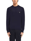 Superfine Crew Neck Wool Knitted Sweater Blue - PRADA - BALAAN 3