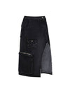 Runway Artificial Cargo Midi Unbalanced Skirt Charcoal - ULKIN - BALAAN 2