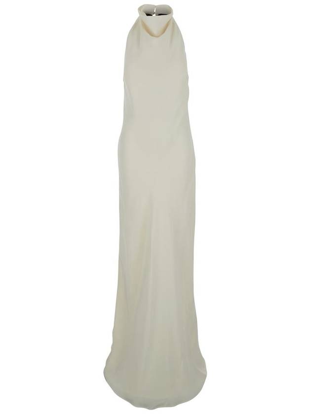 White Crewneck Long Dress With Contrasting Lace Detail On The Rear In Tech Fabric Woman - ROTATE - BALAAN 1