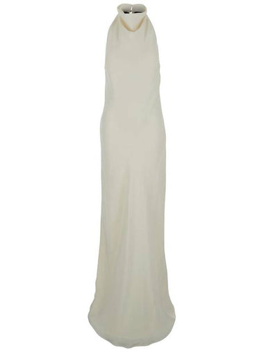 White Crewneck Long Dress With Contrasting Lace Detail On The Rear In Tech Fabric Woman - ROTATE - BALAAN 1