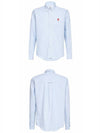 Small Heart Logo Gingham Button Long Sleeves Shirt Sky Blue - AMI - BALAAN 5