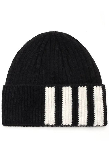 4 Bar Stripe Cashmere Beanie Black - THOM BROWNE - BALAAN 1