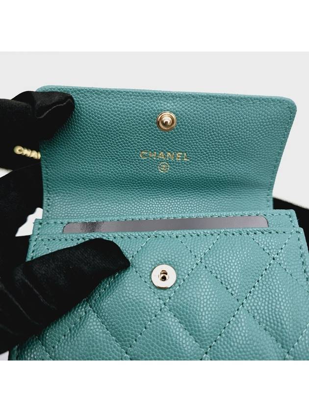 Caviar Snap Flap Card Wallet Holder Jean Mint Green CC Crush AP3978 - CHANEL - BALAAN 2