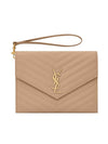 Grain De Poudre Cassandre Clutch Bag Dark Beige - SAINT LAURENT - BALAAN 1