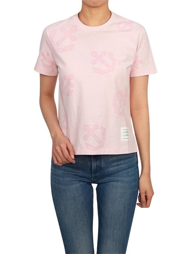 Women's Anchor Logo Round Short Sleeve T-Shirt Pink - THOM BROWNE - BALAAN 6