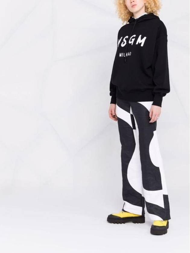 Brushed Logo Print Cotton Hoodie Black - MSGM - BALAAN 7