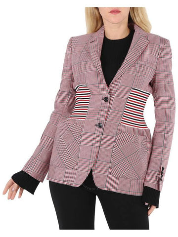 Burberry Ainslee Bright Red Knit Panel Houndstooth Check Wool Jacket, Brand Size 4 (US Size 2) - BURBERRY - BALAAN 1