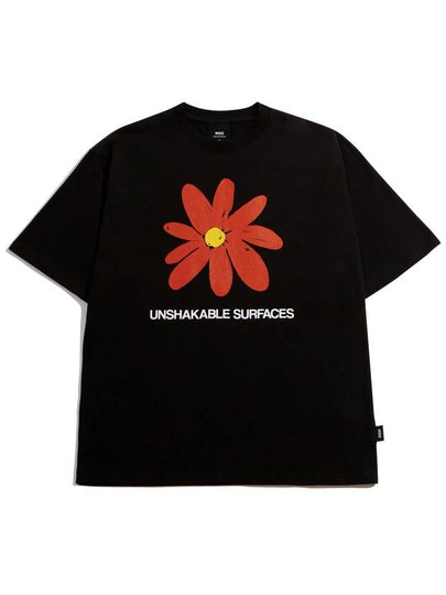 Crayon Flower Short Sleeve T-Shirt Black - MOO - BALAAN 2