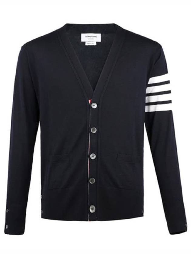 Men's Sustainable Classic Diagonal Wool Cardigan Black - THOM BROWNE - BALAAN 3