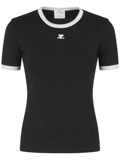 Contrast Signature Short Sleeve T-Shirt Black - COURREGES - BALAAN 2